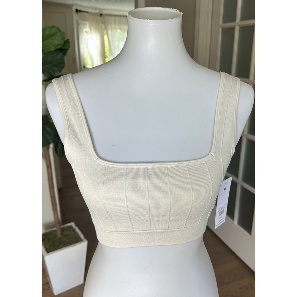 Spiritual Gangster Amara Wide Rib Seamless Crop Tank Top M/L Heather Cream NWT